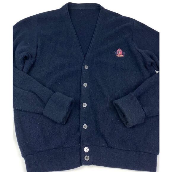 Vintage Izod Cardigan Sweater Mens Size Medium Navy Blue Grandpa Casual AB0034 - Picture 7 of 9